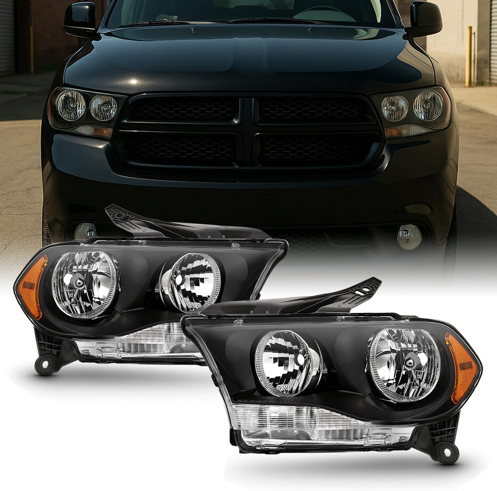 - Fits 2011 2012 2013 Dodge Durango Halogen Model Black Headlights Driver Left+P