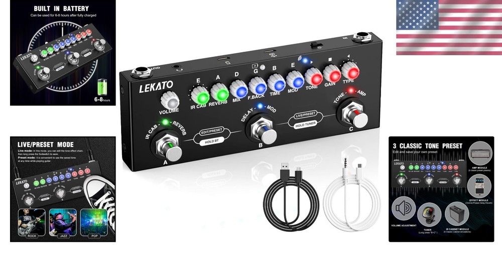 Multi Effects Guitar Pedal: 9 AMP Models, USB & Bluetooth Recording Support