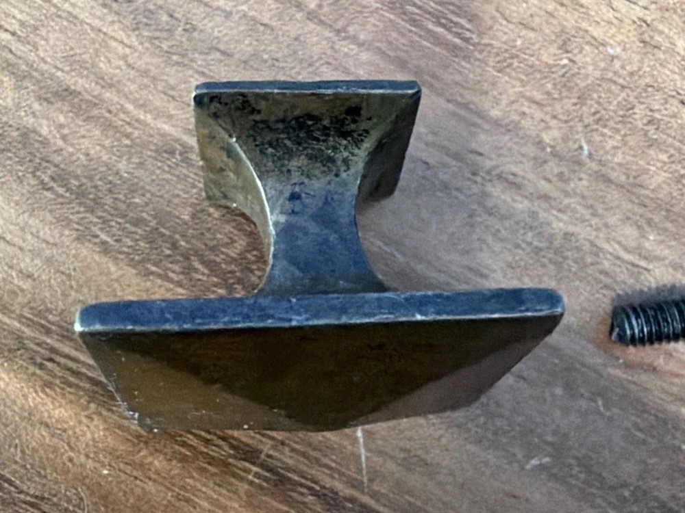 Antique/Vtg Solid Brass Mission Style Drawer Pull Square W Raised Bevel Pointed