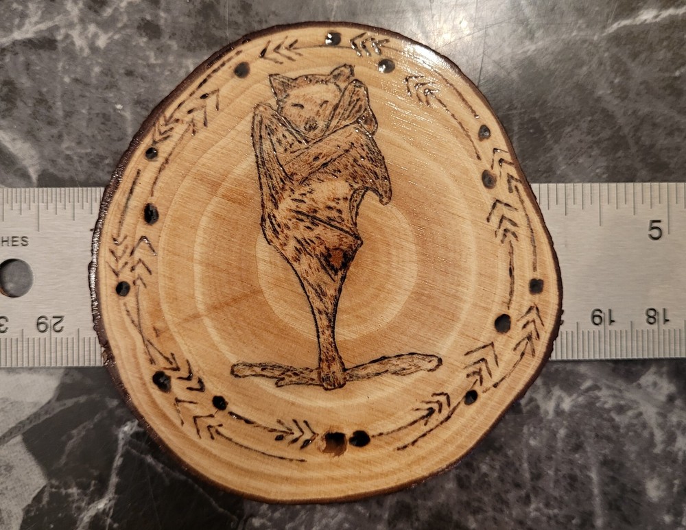 Bat Ornament Pine Woodburn Craft