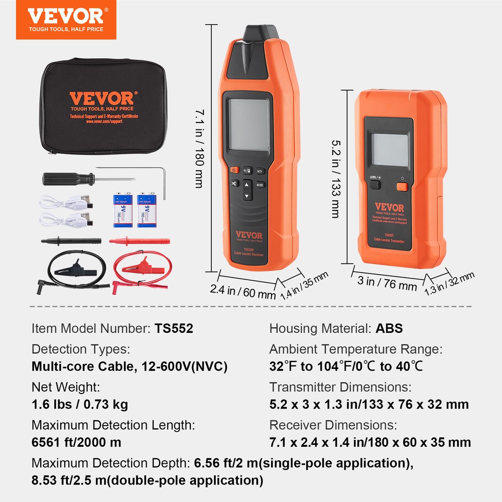 VEVOR Underground Cable Locator 8.5FT Max. Detection Depth Wire Break Detector