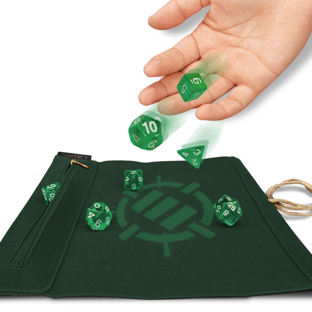 ENHANCE Roll on a Scroll™ Dice Rolling Mat & 7pc Acrylic Dice Set
