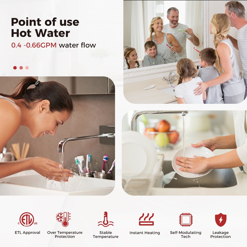 CAMPLUX Electric Tankless Water Heater 120V Point of Use for RV Kitchen Bathroom