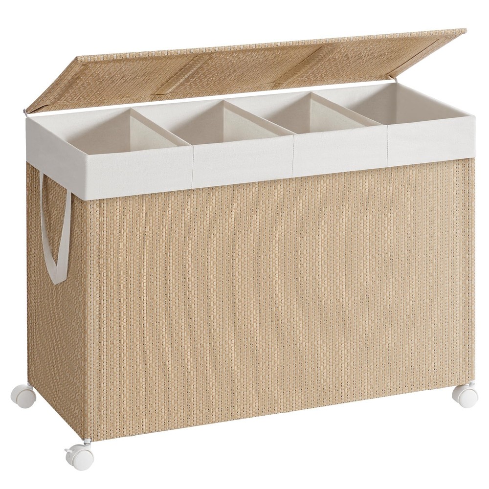 Laundry Hamper with 4 Section, 180 L Large Rolling Laundry Basket with Wheels...