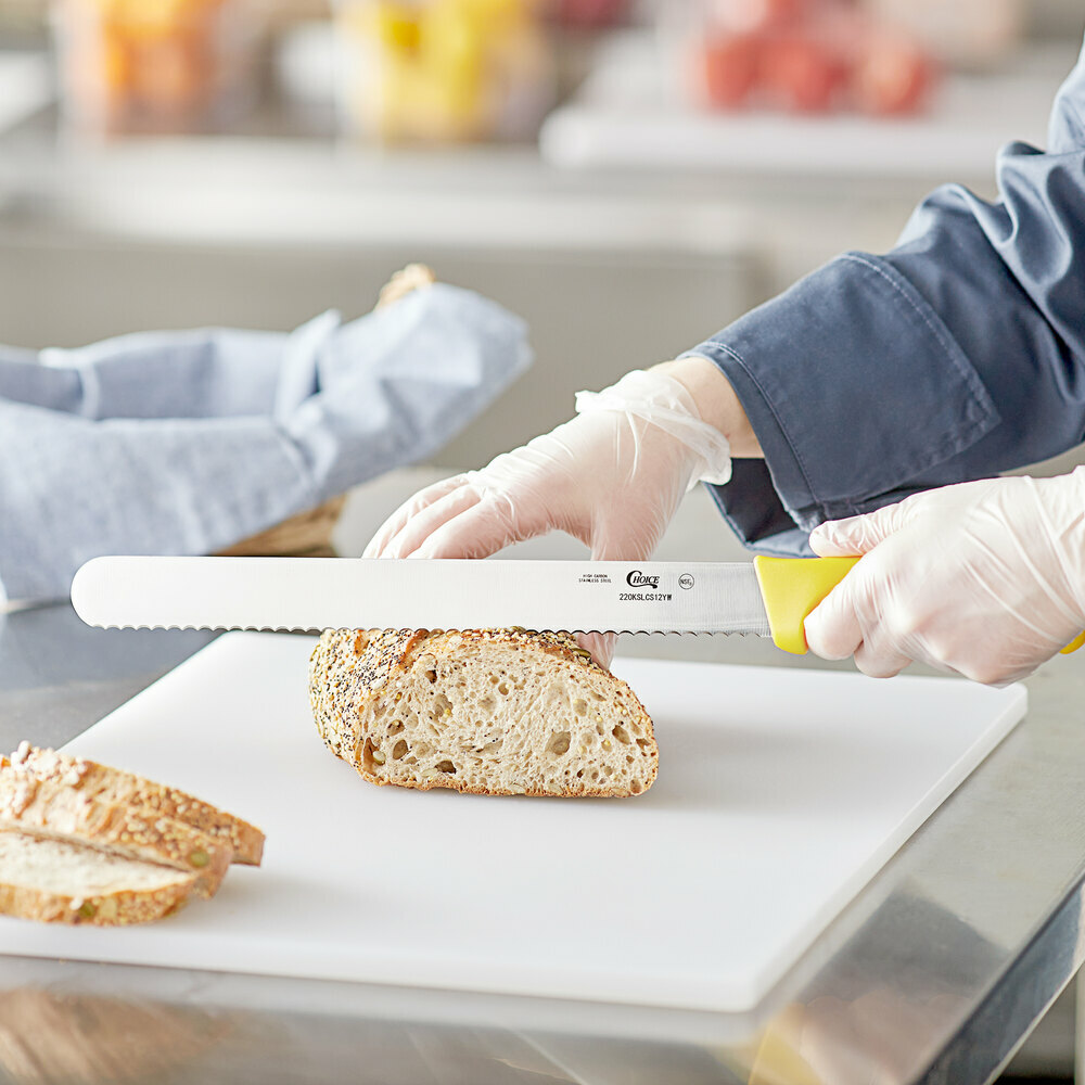 Choice 12" Serrated Edge Slicing / Bread Knife with White Handle
