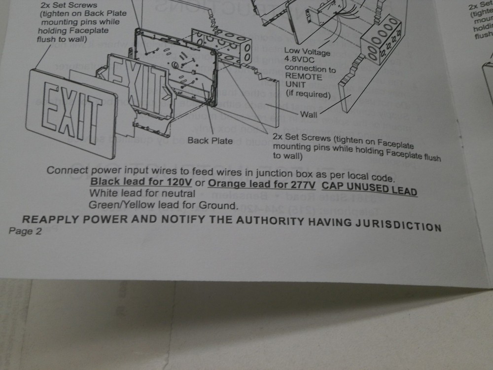 Evenlite Razor White/Red Exit Sign w/Battery Backup - Wall Mount Masonry Box