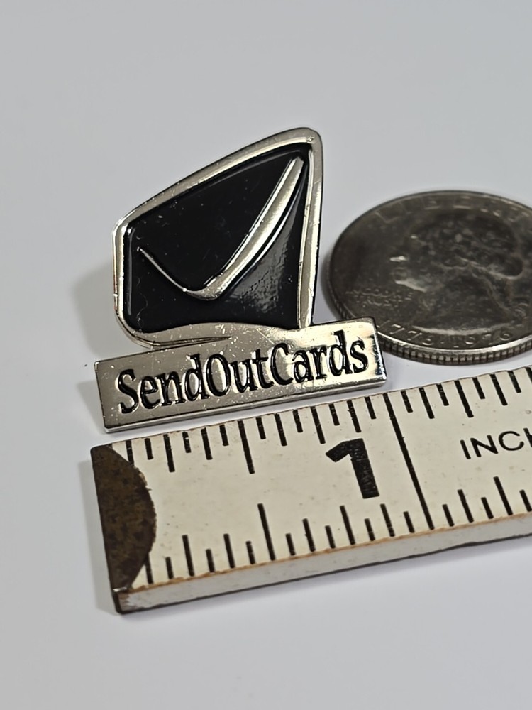 Send Out Cards Lapel Pin Silver & Black Metal