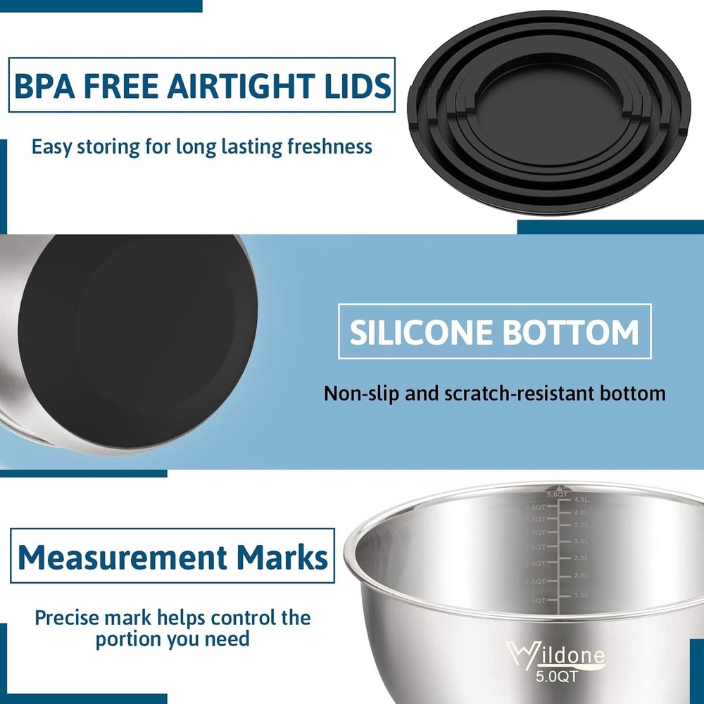 Versatile 5-Piece Mixing Bowl Set - Includes Airtight Lids and Stackable Design
