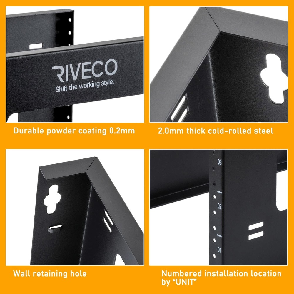 RIVECO 6U Open Frame Rack Wall Mount & Desktop Mount, No Assembly Required Se...