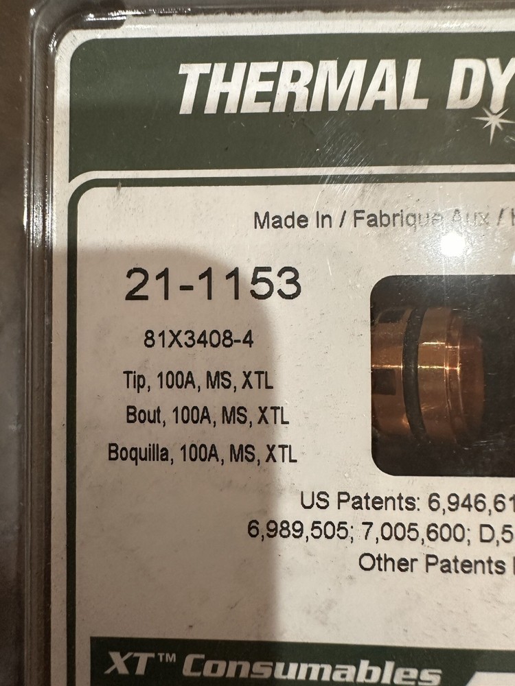 Thermal Dynamics 21-1153 TIP 100A Ms XTL 81X3408-4 NEW 5 pack
