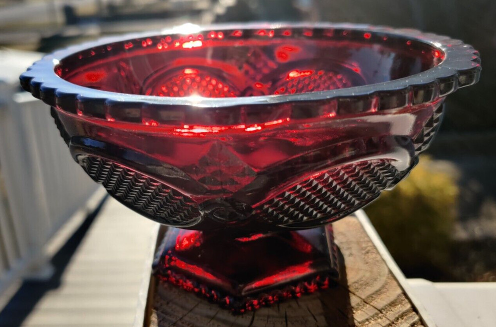 Avon Ruby Cape Cod Glassware 1876 Open Footed Candy Dish 6 1/8"