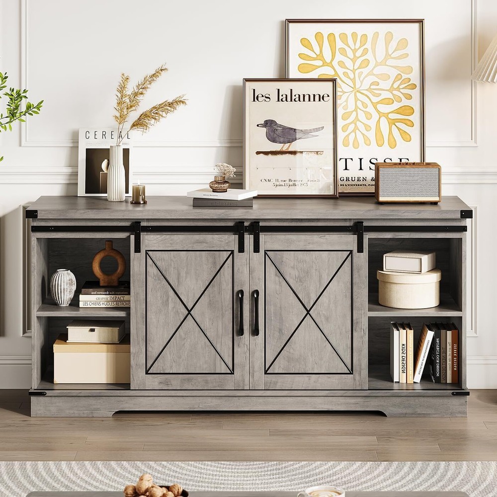 TV Stand with Storage Entertainment Center Sliding Doors Shelf Console Table
