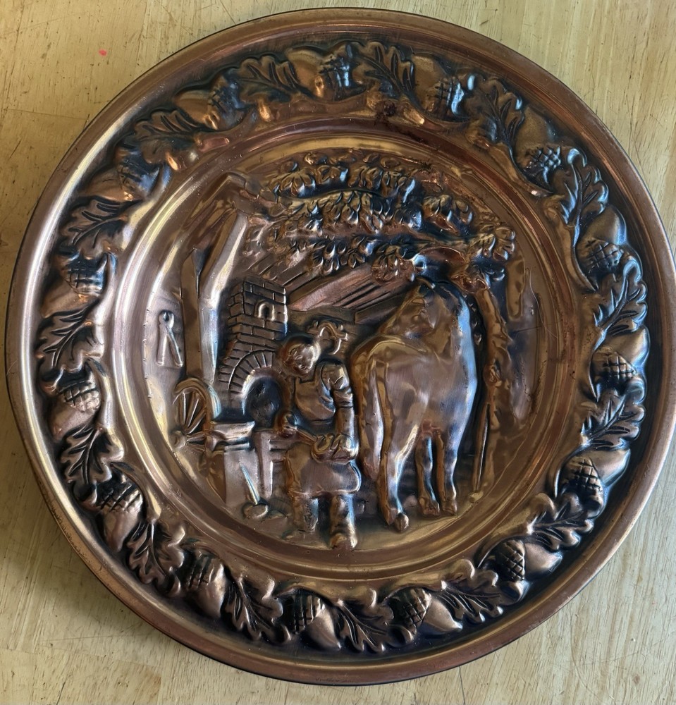 VINTAGE 70'S Embossed Coppercraft Guild 13” Wall Hanging Plate THE BLACKSMITH