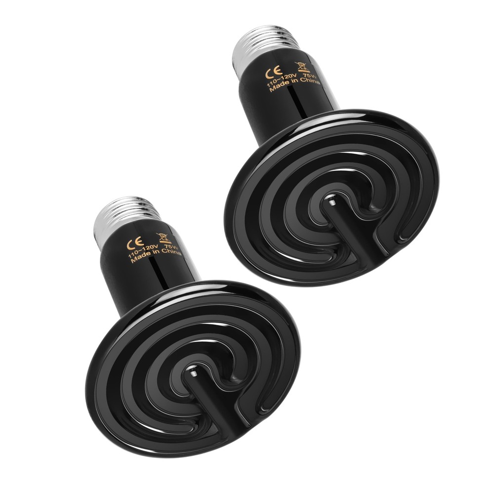 2-Pack 75W Ceramic Heat Emitter Reptile Lamp No Light Bulb Terrarium Brooder Coo