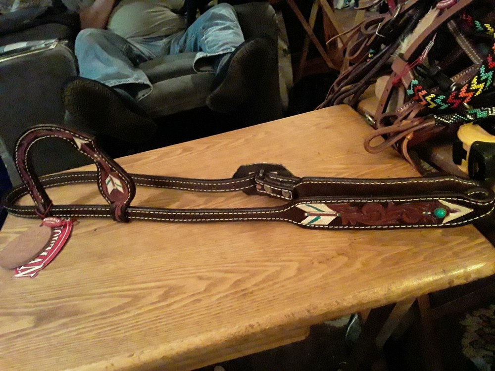 New Western Headstall tooled hand-painted shaped ear