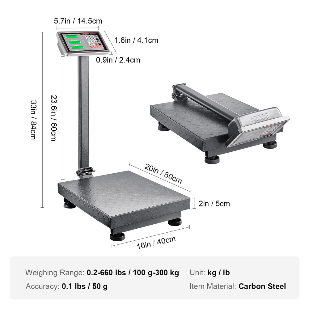 VEVOR 660 lbs / 0.1 Computing Digital Floor Platform Scale Shipping Postal Scale