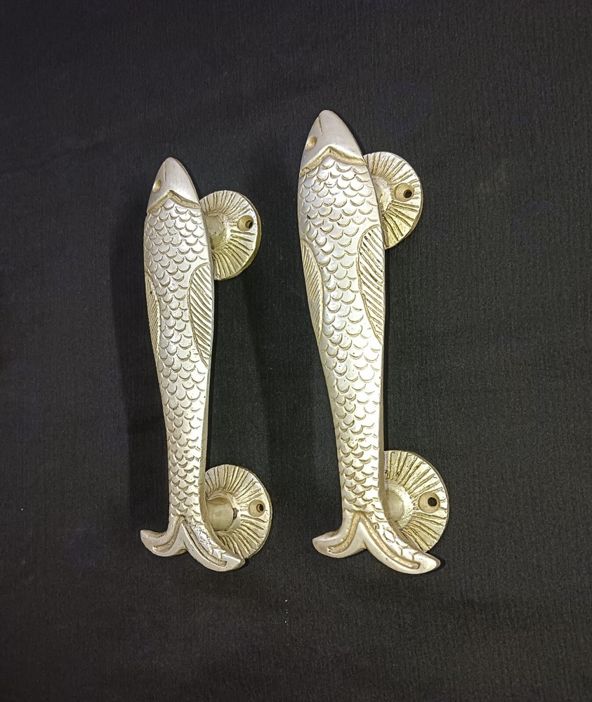 River Fish Decorative Door Handle Pair Brass Nautical Fish Door Pull Decor CA464