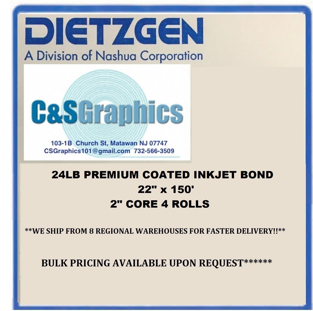 4 ROLL 22"x150' 24LB COATED BOND PLOTTER PAPER