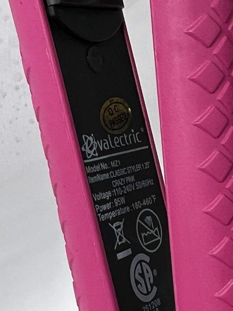 Evalectric Classic Styler 1.25" Pink Ceramic Plates Ion Hair Straightener
