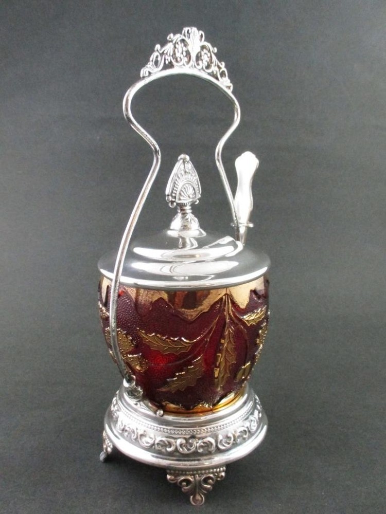 DELAWARE eapg Ruby Stained JAR - Antique PICKLE CASTOR - 7" long FORK