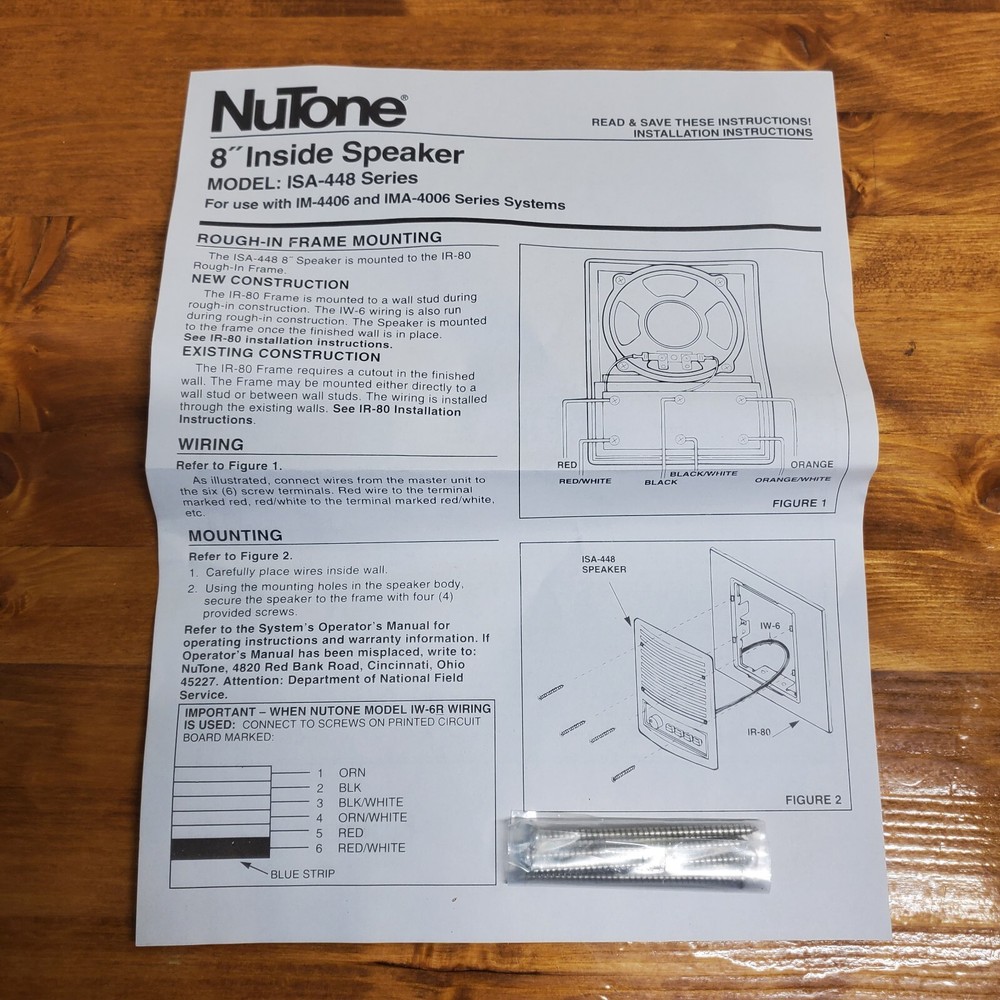 Nutone ISA-448WH Radio intercom 8" Inside Speaker White open box