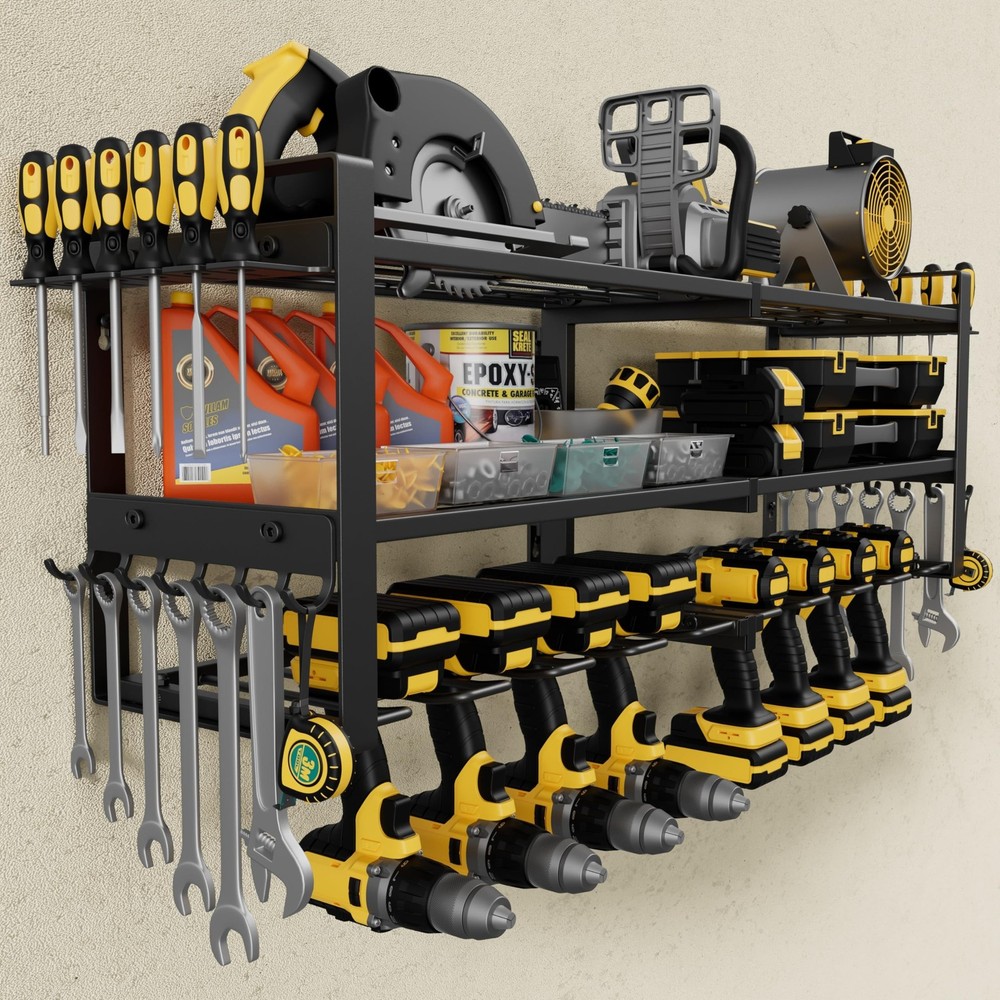 Power Tool Organizer Wall Mount, 3-Tier Tool Storage Rack with 8 Drill Holder...
