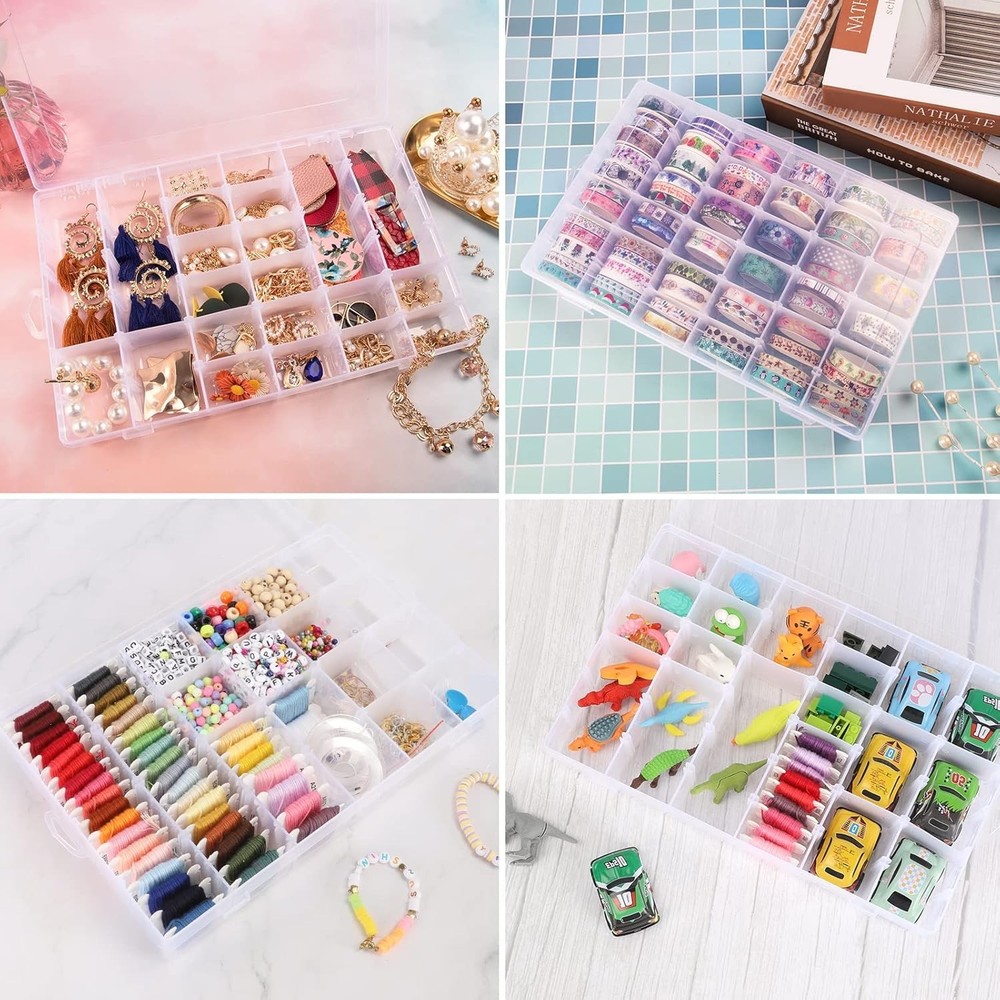 2 Pack Clear Plastic Bead Organizer Box with 36 Grids & Adjustable Dividers