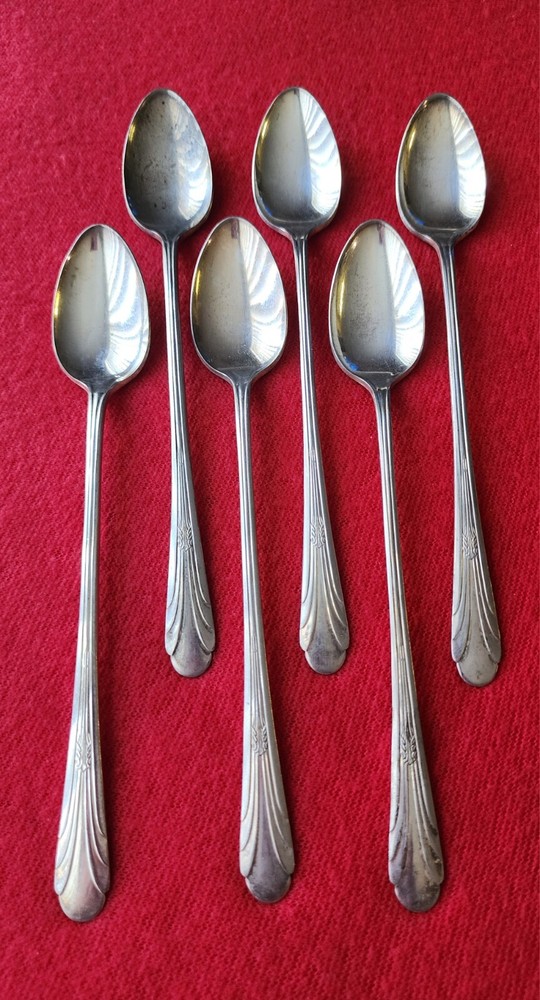 6 Monroe Silver JB Silverplate ICED TEA SPOONS Flatware Silverware Vintage