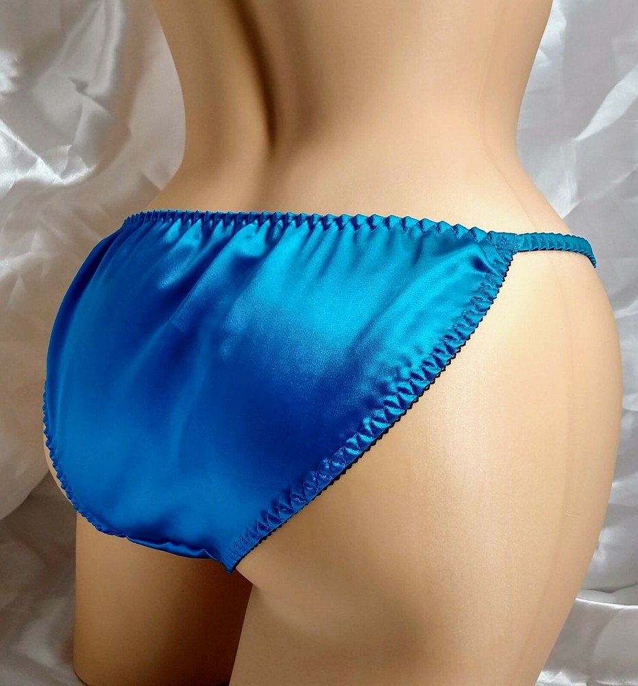 Aqua Print Satin String Bikini Panties