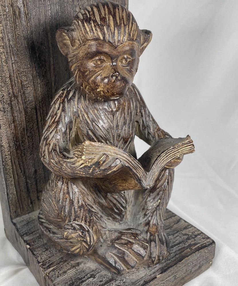 Bookend Monkey Reading A Book Resin