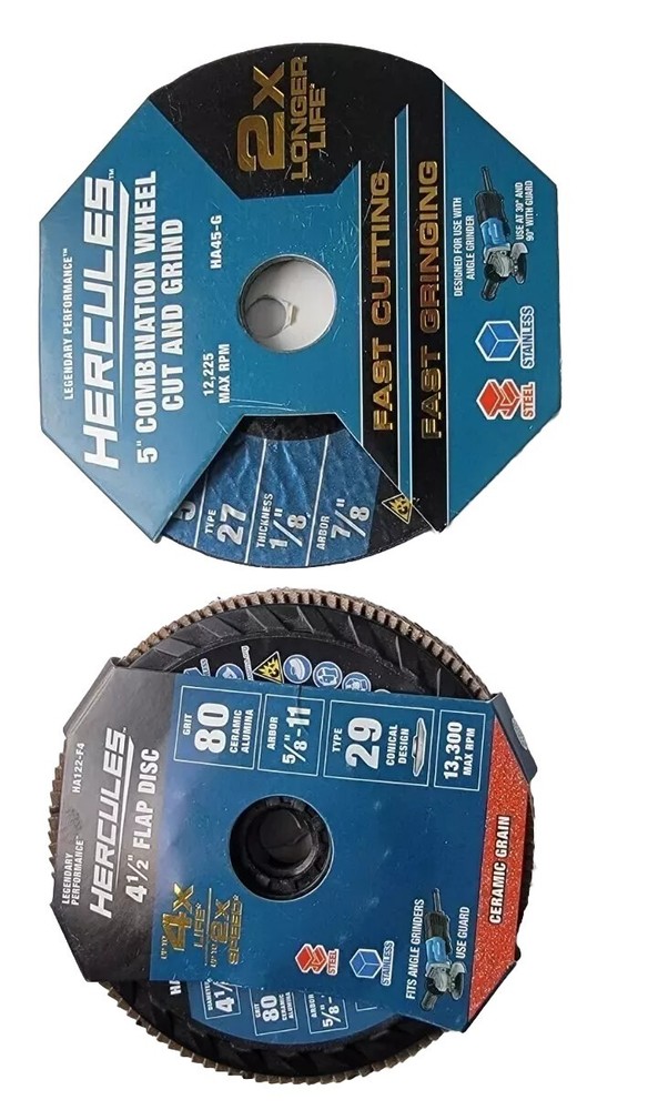 Two Hercules Cut and Grind Disc 5" and Flat Disc 4.5",80 Grit