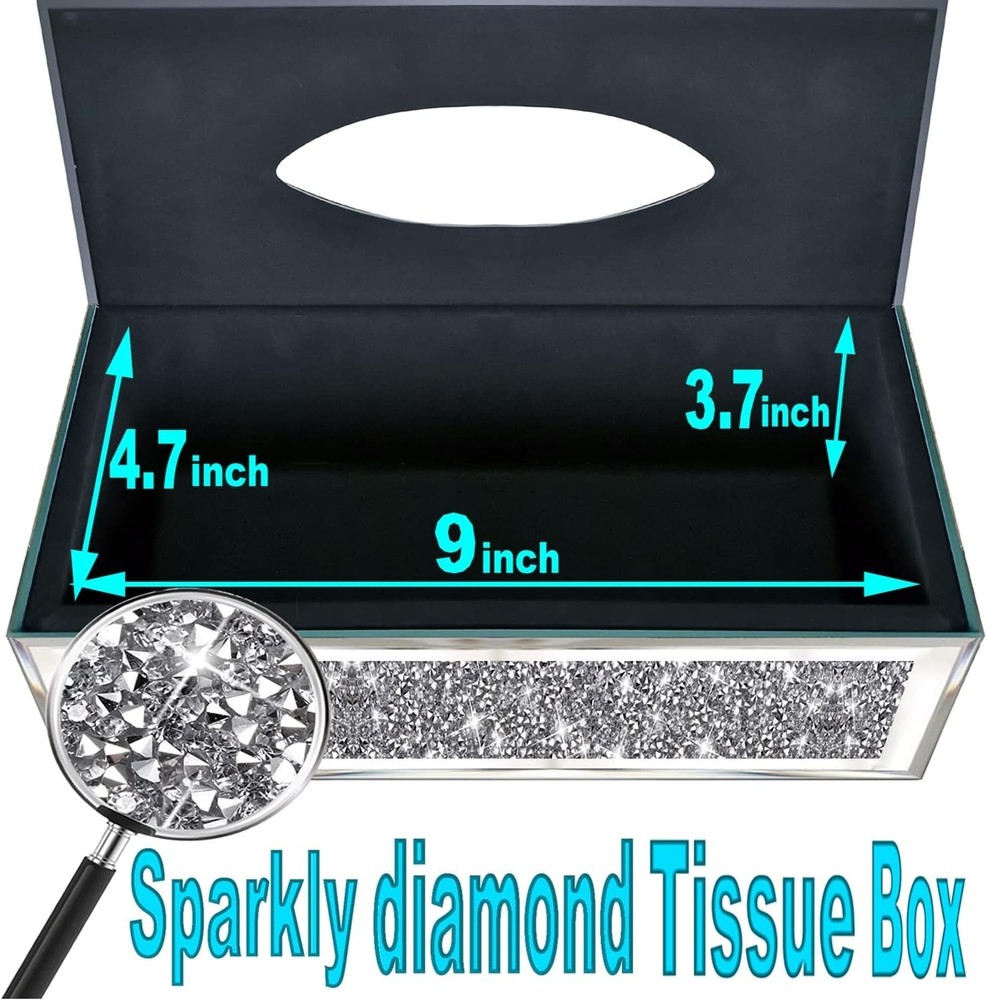 Rectangular Mirrored Tissue Box Covercrystal Crushed Diamond Tissue