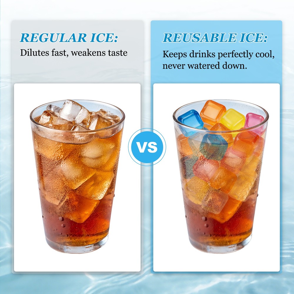 24 Pack Reusable Ice Cubes for Drinks, Blue/White Cube