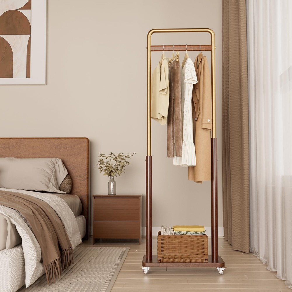 Clothes Rack Solid Wood Coat Rack, Metal and Solid Wood Combination Clothing ...