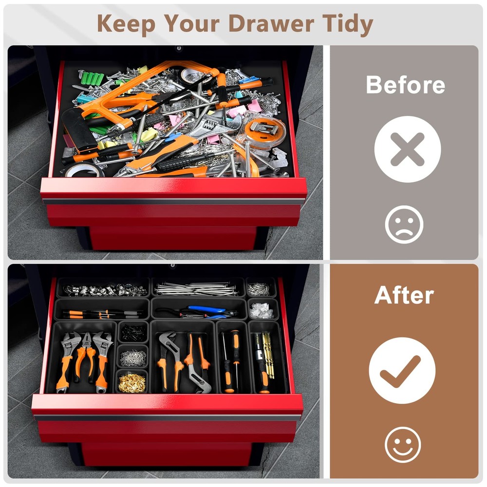 【𝟰𝟲𝗣𝗖𝗦 & 5 Size】Tool Box Organizer Tray Divider Set, 【Black】 Desk Drawer