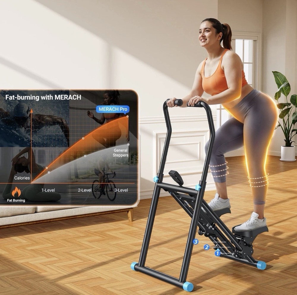 MERACH Foldable Stair Stepper with 3 Level Resistance Black