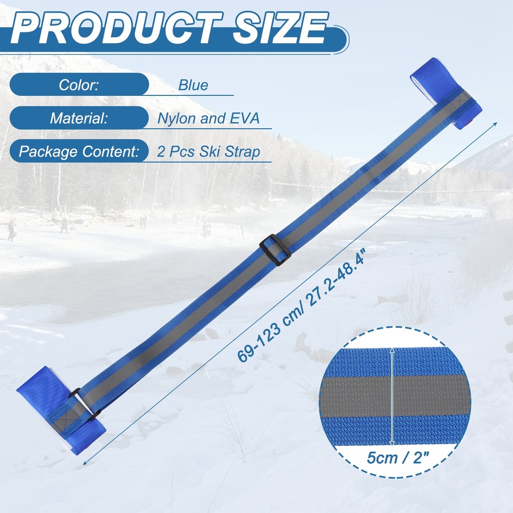 Ski Strap, Adjustable Ski Carrier Shoulder Straps,2Pcs& Blue & 48.4"