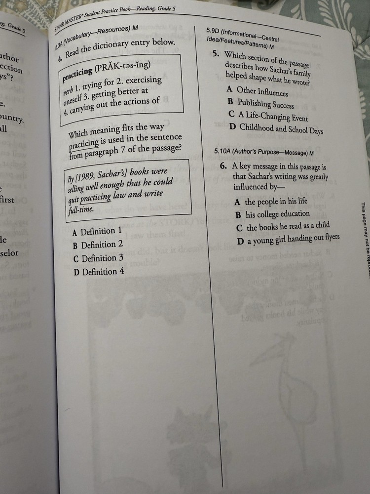 STAAR Master Reading Student Practice Book Level 5 TEKS Aligned