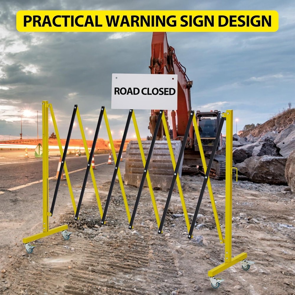 11FT Industrial Expandable Barricade Folding Security Gate w/ Wheels,Retractable