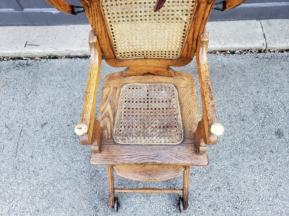 Antique Oak Folding High Chair Rocker Stroller Combination c1900