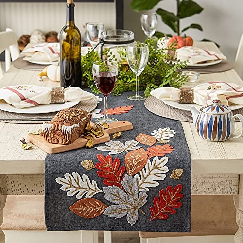 Fall Table Décor Embroidered Tabletop for Table Runner, 14x70" Autumn Leaves