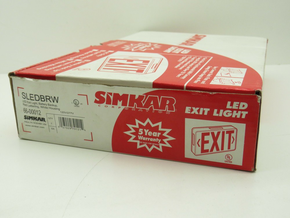 Simkar SLEDBRW Emergency Red LED Exit Light with Battery Backup 120/277V