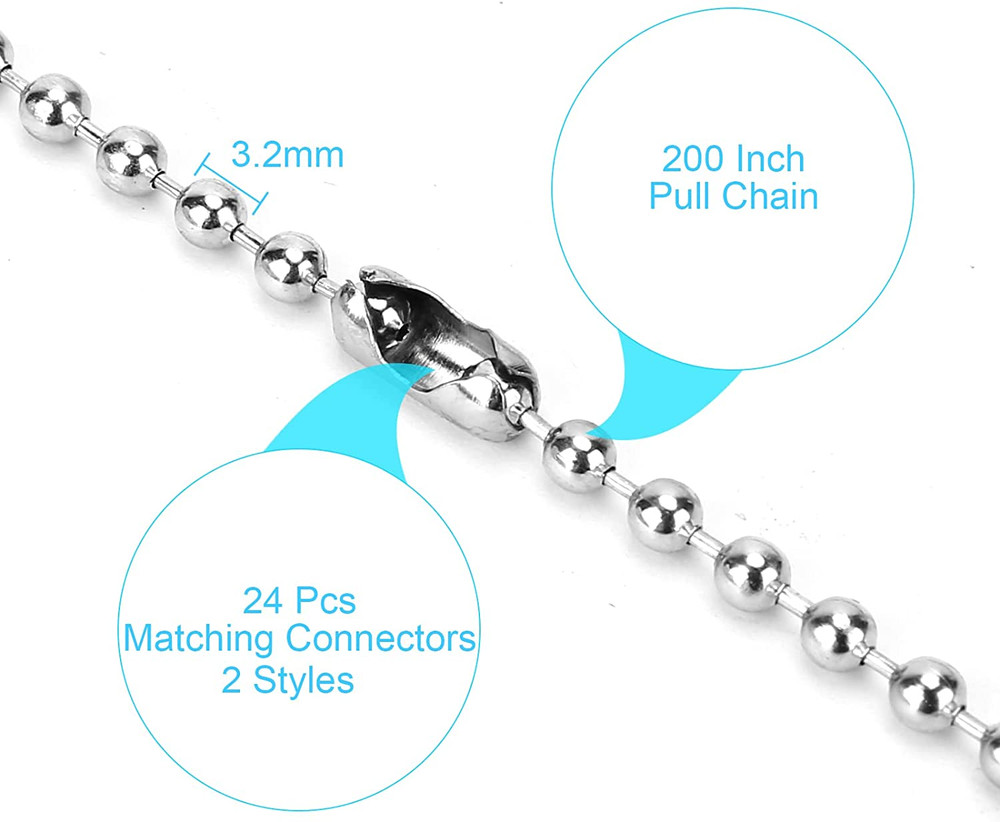 200 Inch Ceiling Fan Pull Chain, (Upgrade Rust Proof) 3.2Mm Beaded Pull Chains E