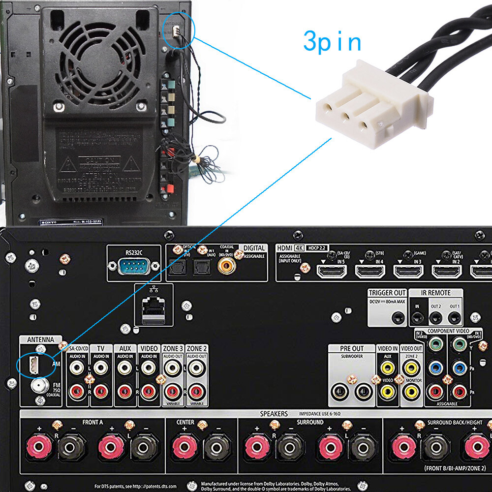 FM and AM Loop Antenna with 3-Pin Connector for Sony Sharp Receiver Audio Stereo