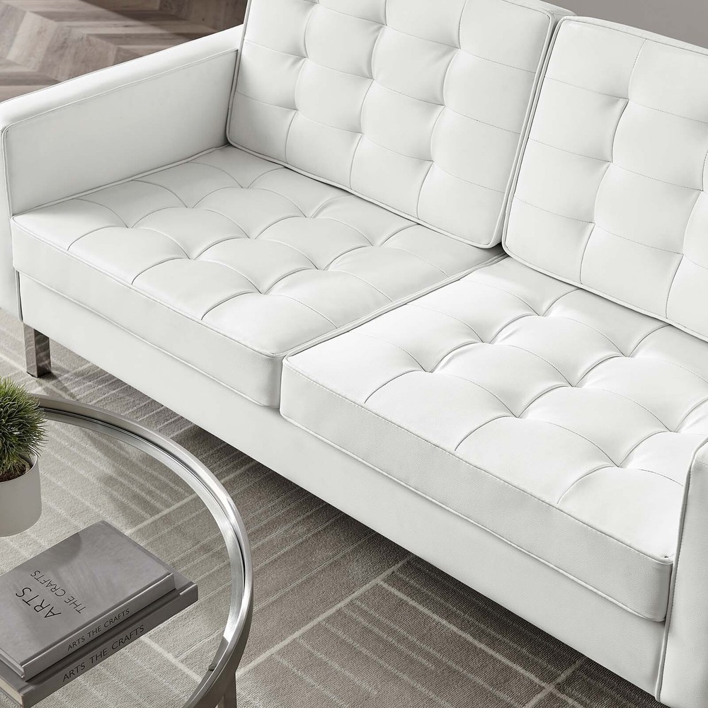 Modway Loft Tufted Vegan Leather Loveseat in Silver White