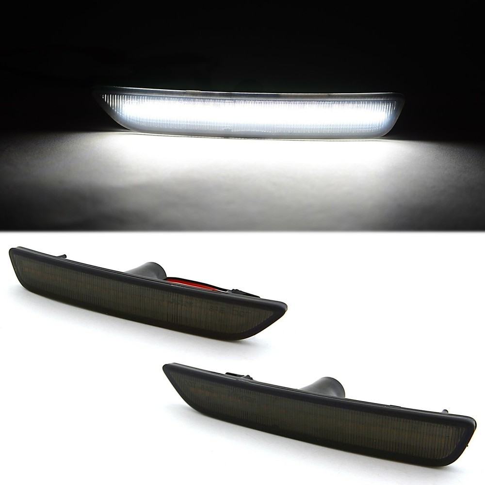 Front+Rear White/Red LED Side Marker Light Smoke Lens For 2010-2014 Ford Mustang