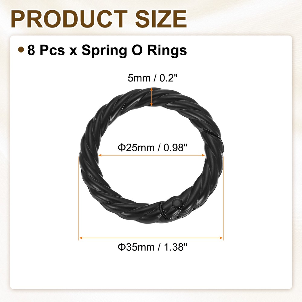 8pcs Spring O Rings 1" Round Trigger Metal Snap Hook Key Ring Black