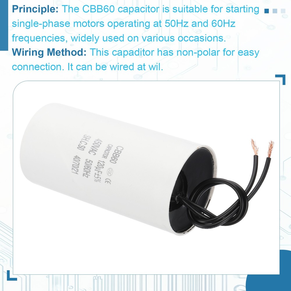 120uF CBB60 Running Capacitor, 2 Pcs Run Capacitor, White
