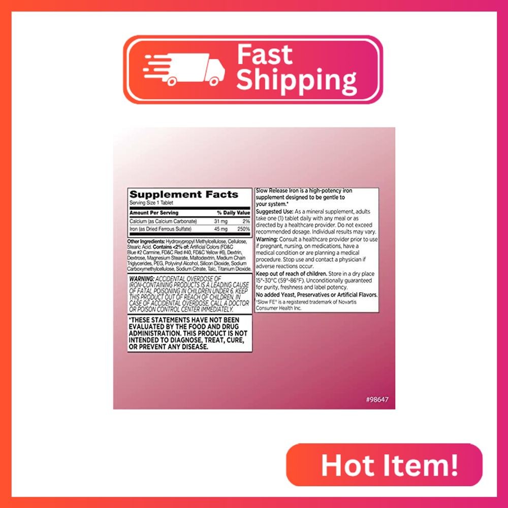 Quality Choice Iron High Potency Slow Release Tablets, 45mg, 60 Tabets Each (Pac