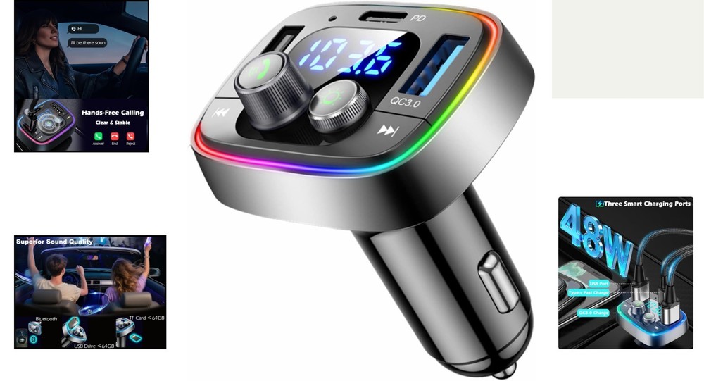 FM Radio Transmitter & Bluetooth 5.4 Adapter for Hands-Free Driving Experience